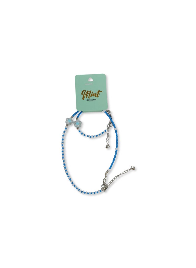 Mint-X طقم قلادة زهور - أزرق - Image 1